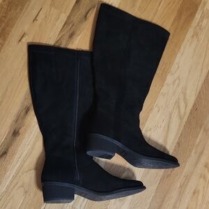 Women's Black Knee-High Suede Boots Wide Calf